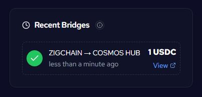 Completed bridge transfer with green checkmark in Recent Bridges