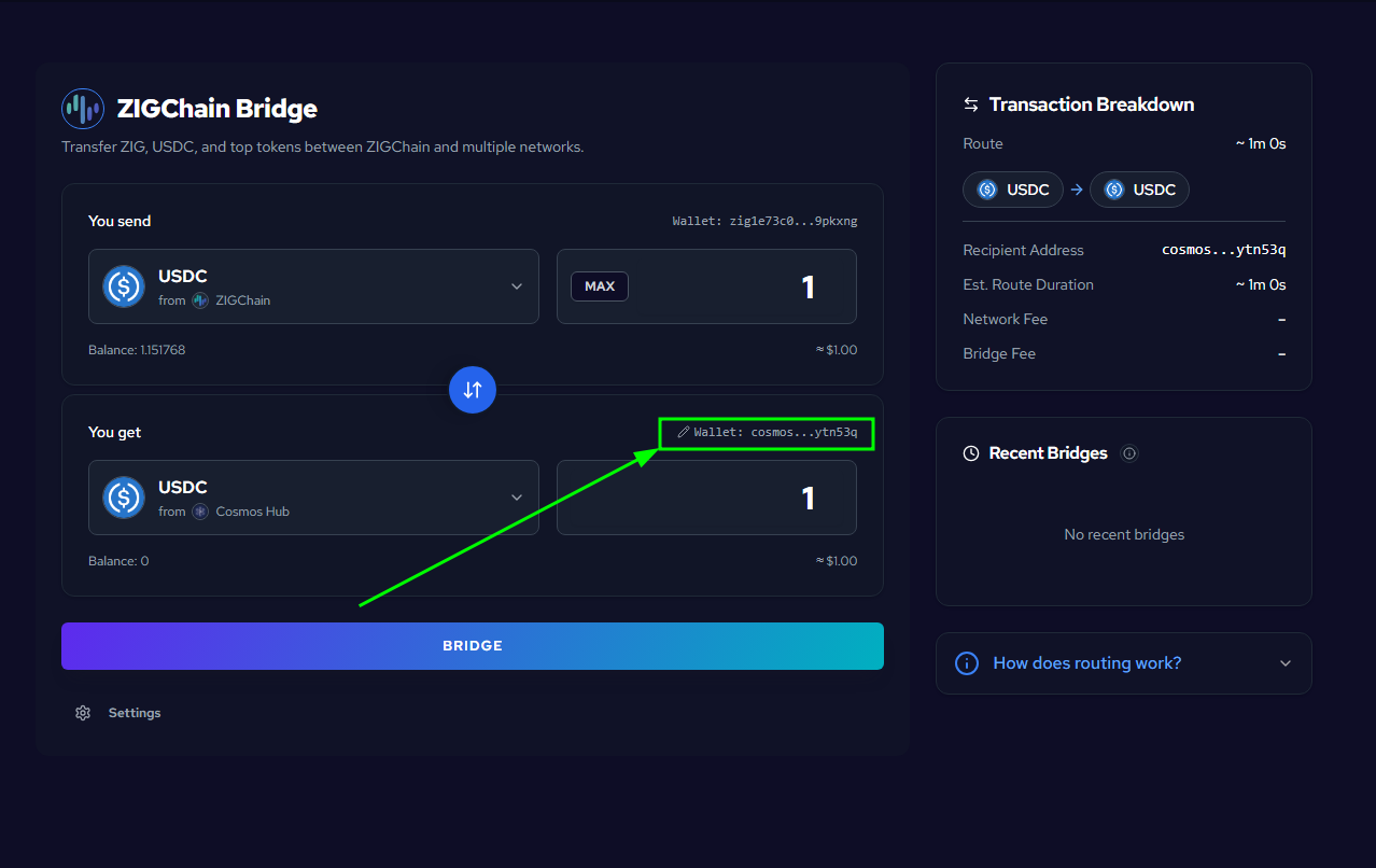 Change recipient wallet address in You get