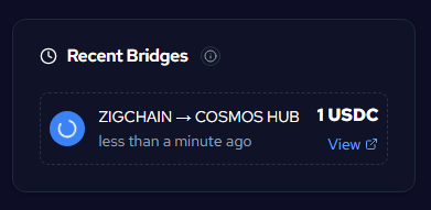 Transfer executing with loading indicator in Recent Bridges