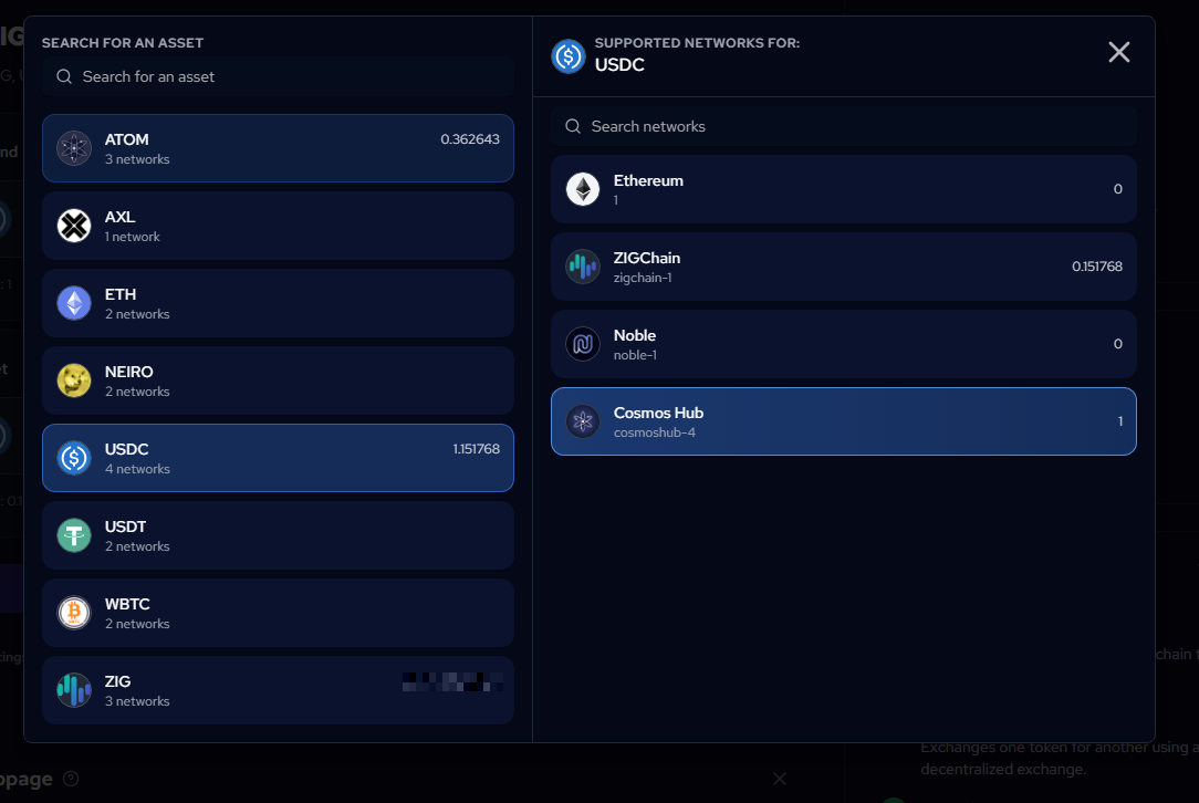 Select token and source network in You send