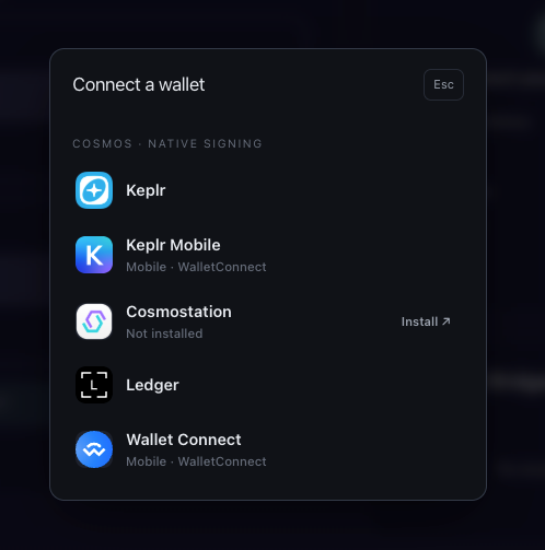 Select your wallet provider in the bridge modal