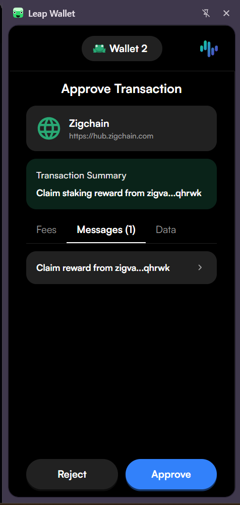 Wallet confirmation for claiming all staking rewards