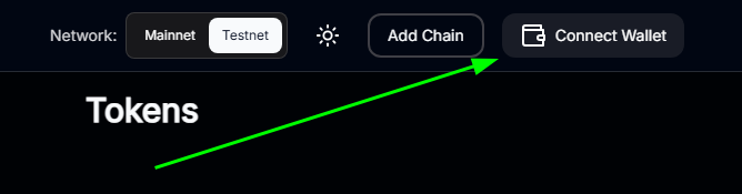 Connect Wallet button and wallet selection in the token factory UI