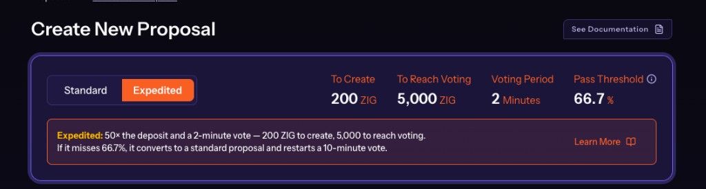 Expedited mode on Create New Proposal with higher deposit and shorter voting period
