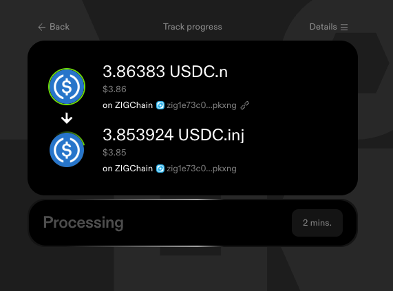Skip:Go Track progress screen with the Processing status