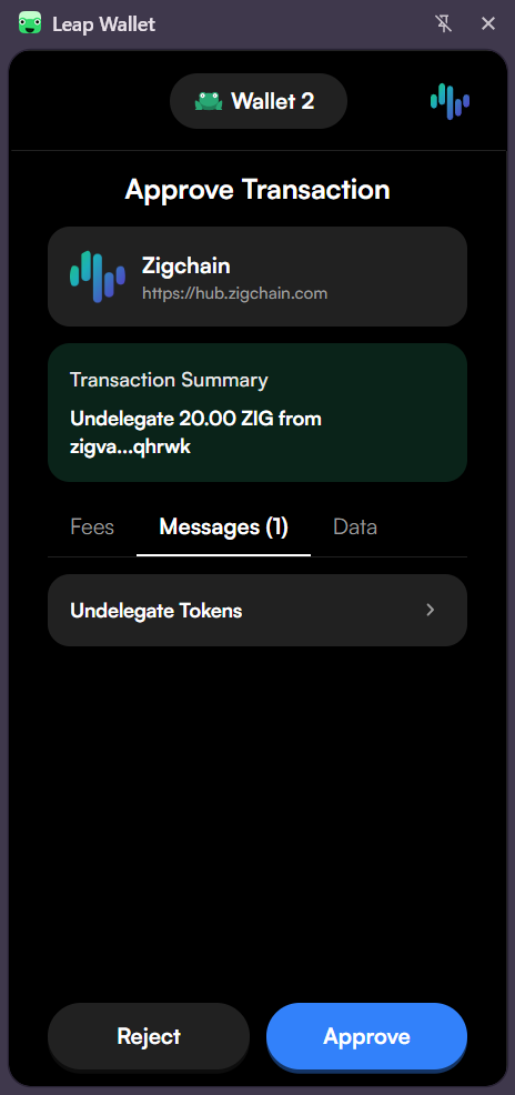 Wallet approval for an unstake transaction