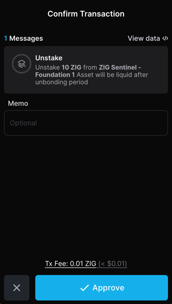 Wallet approval for an unstake transaction