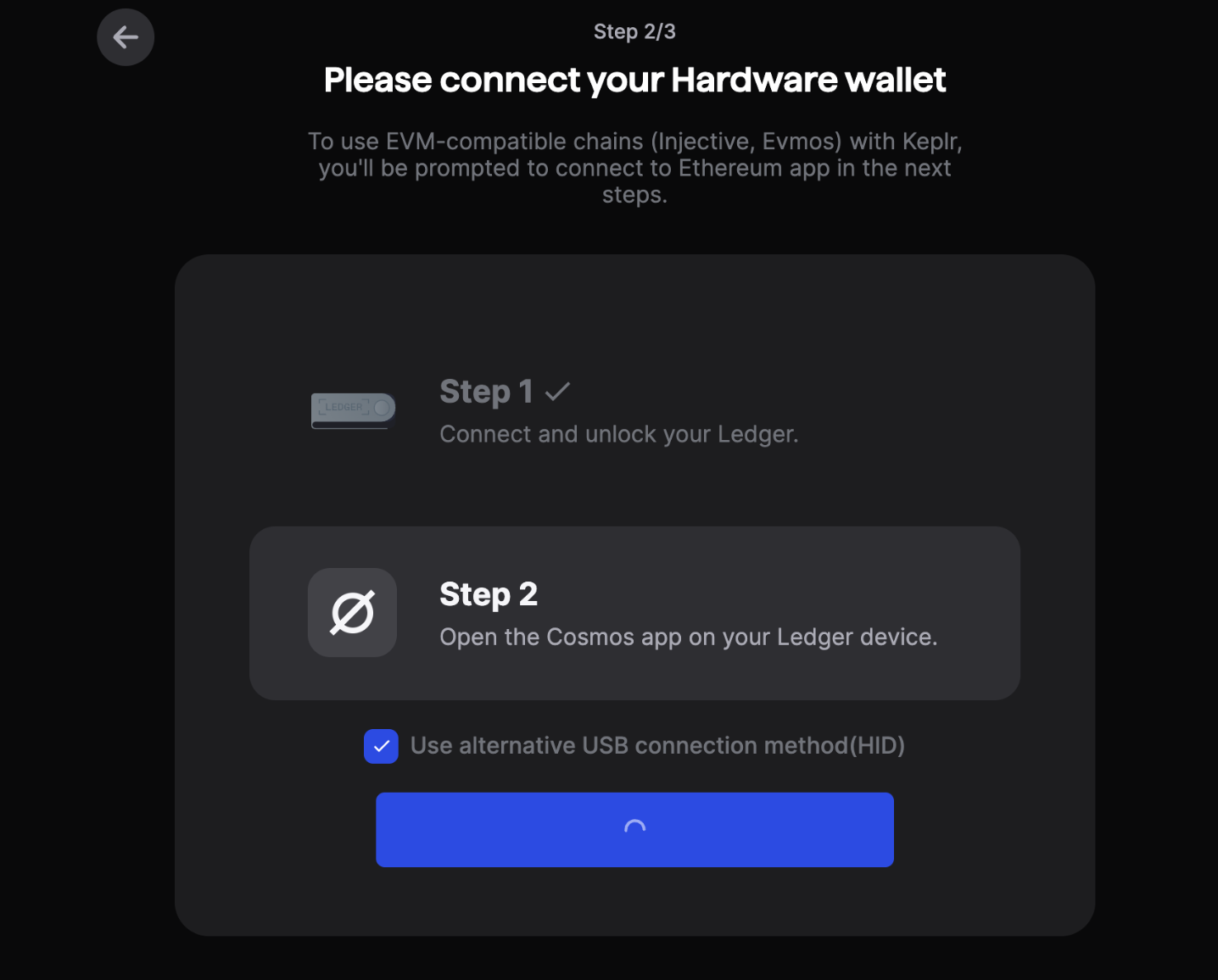 Ledger connection steps in Keplr